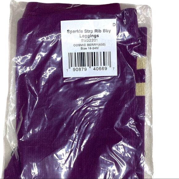Tea Collection Sparkle Stripe Rib Baby Leggings Cosmic Berry and Gold - Picture 3 of 3